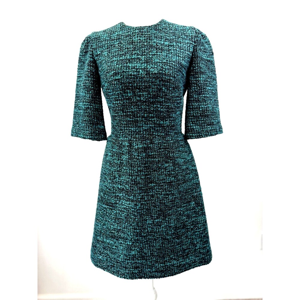 Alice + Olivia Tweed Sheath Dress 0 Teal Black Textured Knit Career Cocktail Min